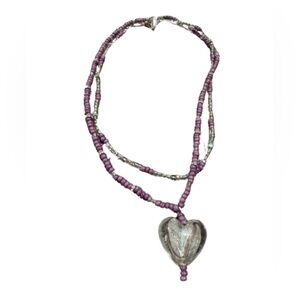 Handcrafted Purple Beaded Heart Necklace